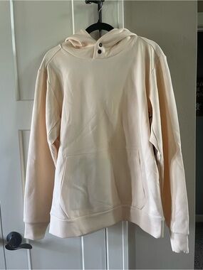 NOBULL Men's Cream Crewneck Hoodie with Snap Detail